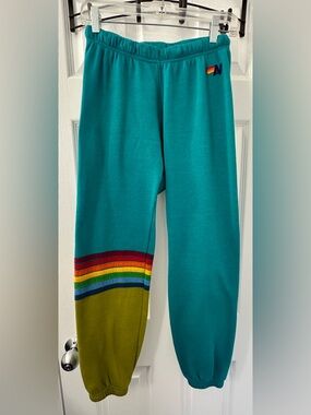 Aviator Nation Sweatpants 7 Stripe Teal Medium Hard to Find